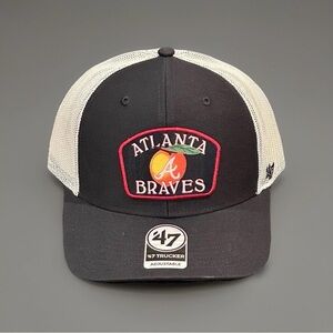 NWT 47 Brand Adult Atlanta Braves Navy Peach SnapBack Adjustable Trucker Cap Hat